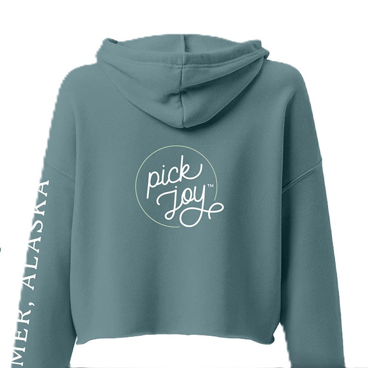 Pick Joy Women's Cropped Hooded Sweatshirt-Apparel-Alaska Beauty Peony Coop-Teal-S-Alaska Beauty Peony Coop