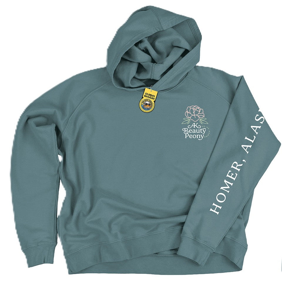 Pick Joy Women's Cropped Hooded Sweatshirt-Apparel-Alaska Beauty Peony Coop-Spruce-XS-Alaska Beauty Peony Coop